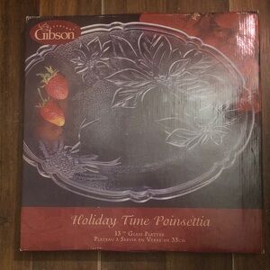 Gibson Holiday Poinsettia Glass Platter